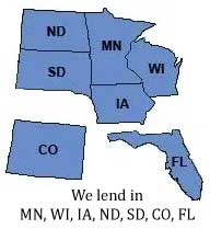 Cambria Mortgage lends in Minnesota, Iowa, Florida, North Dakota, South Dakota, Wisconsin, Colorado